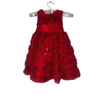 Red Floral Sequin Girls Party Dress